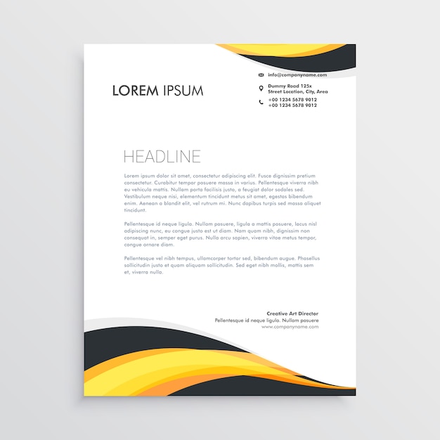 elegant yellow and gray waves letterhead template