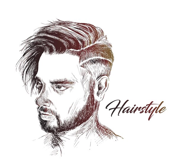 Elegant young handsome man with stylish hair style hair salon Hand Drawn Sketch Vector illustration