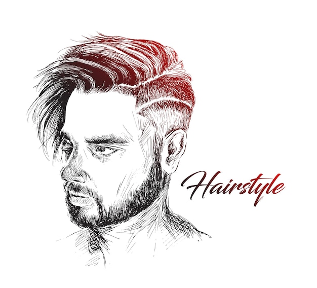 Elegant young handsome man with stylish hair style hair salon Hand Drawn Sketch Vector illustration