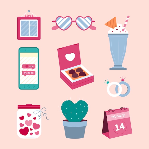 Free vector element collection for valentine day in flat design