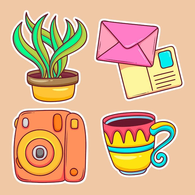 Free vector element of cozy home sticker hand drawn coloring