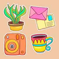 Free vector element of cozy home sticker hand drawn coloring