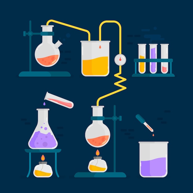 Бесплатное векторное изображение Элементные объекты для химической лаборатории науки