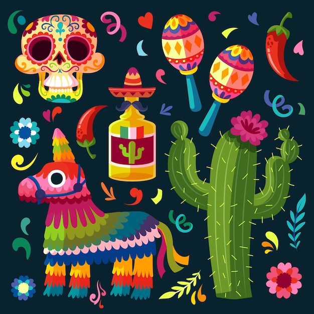 Free vector elements collection for cinco de mayo celebration