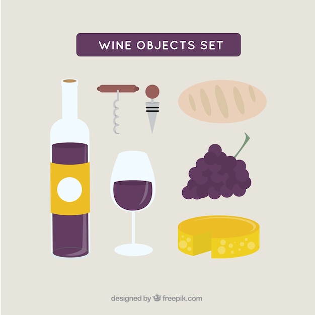 Free vector elements of delicious wine set with cheese and bread