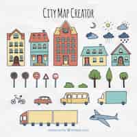 Бесплатное векторное изображение Элементы для создания города, рисованной