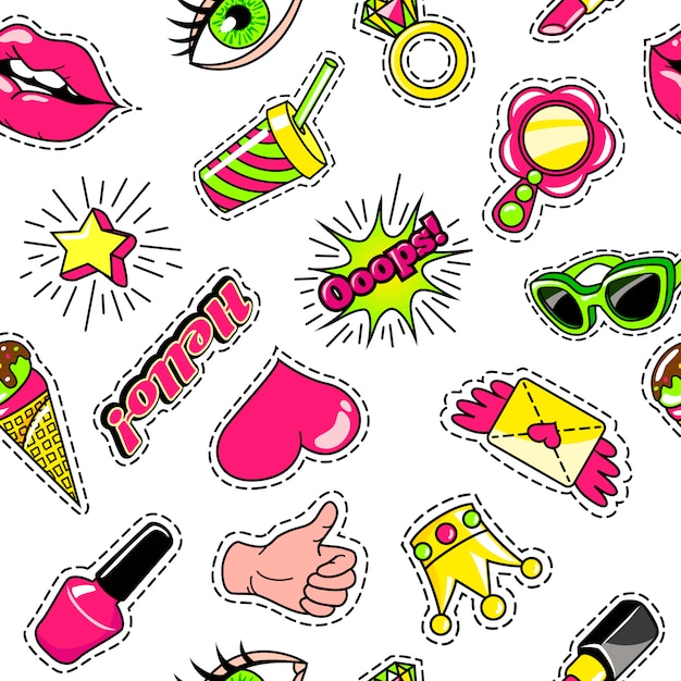 Free vector elements for girls comic style seamless pattern