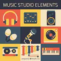 Free vector elements of music studio in flat design