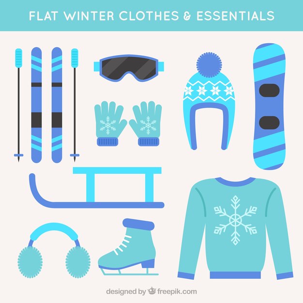 Elements and winter clothes in flat design