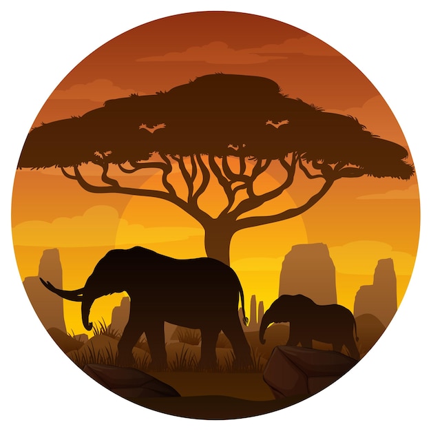 Free vector elephant animal silhouette in savanna forest