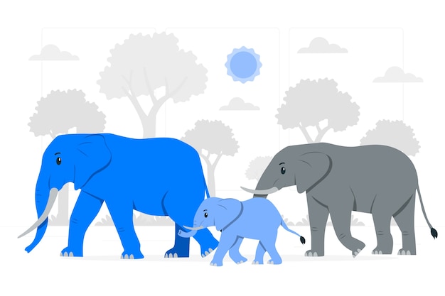 Иллюстрация концепции семьи слонов