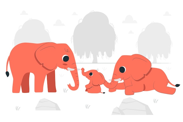 Иллюстрация концепции семьи слонов