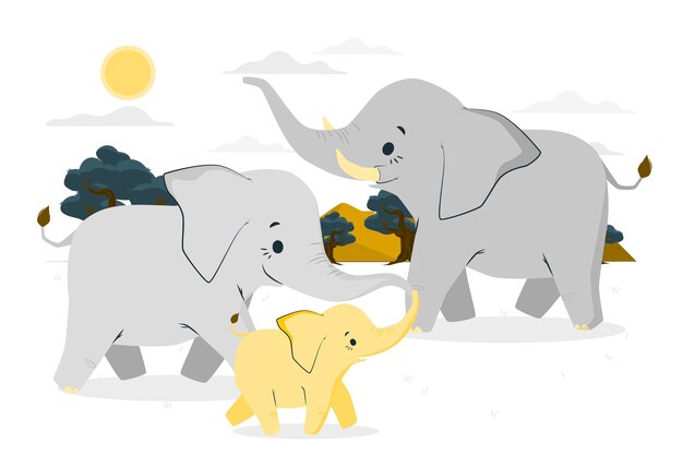 象の家族のイラスト