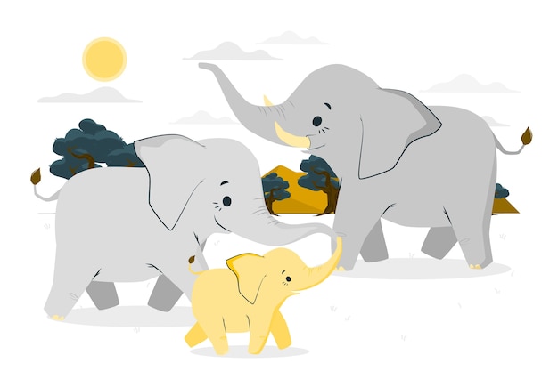 Иллюстрация семьи слонов