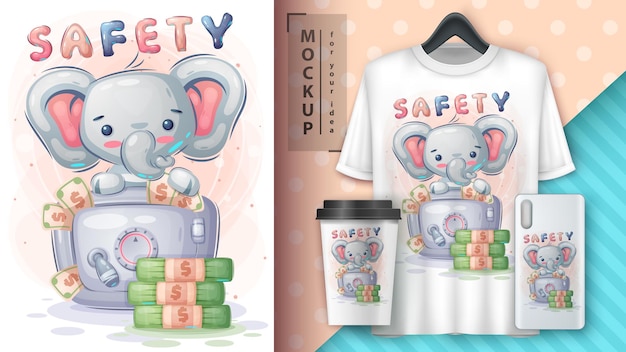 Free vector elephant is saving money illustration and merchandising