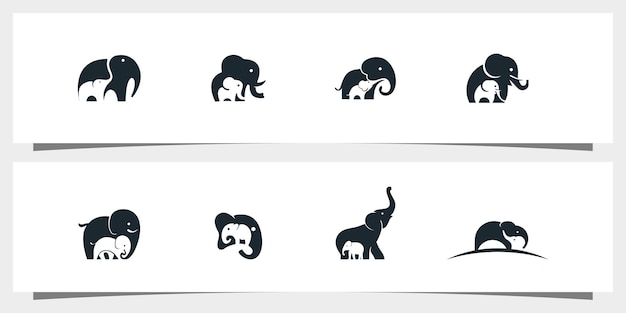 다양하고 독특한 요소가 있는 코끼리 로고 컬렉션 premium vector