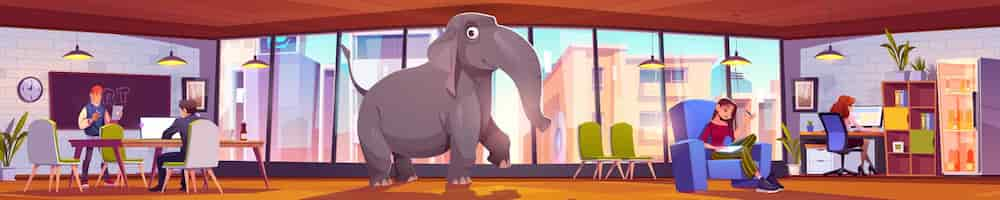 Free vector elephant in office with working businesspeople