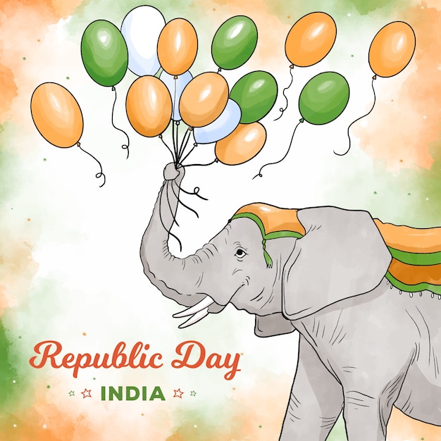 Elefante che gioca con il giorno della repubblica indiana degli aerostati