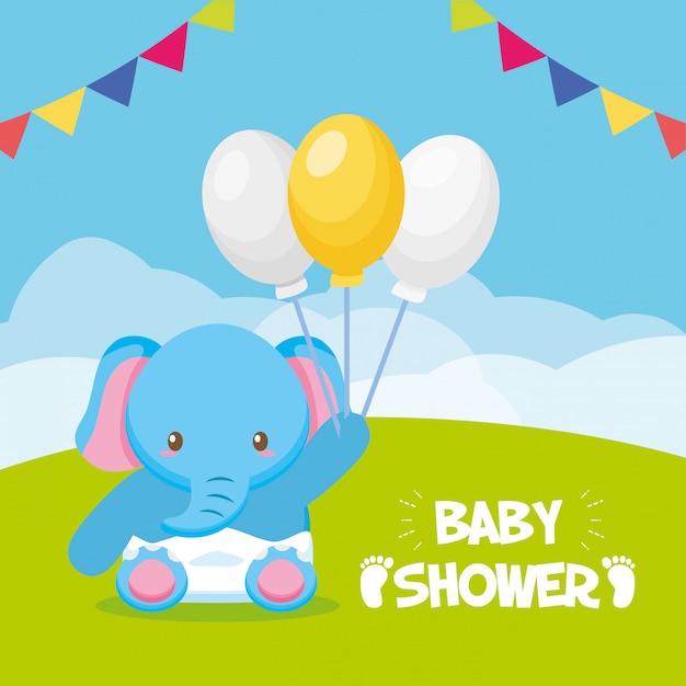 Elephant with balloons for baby shower card