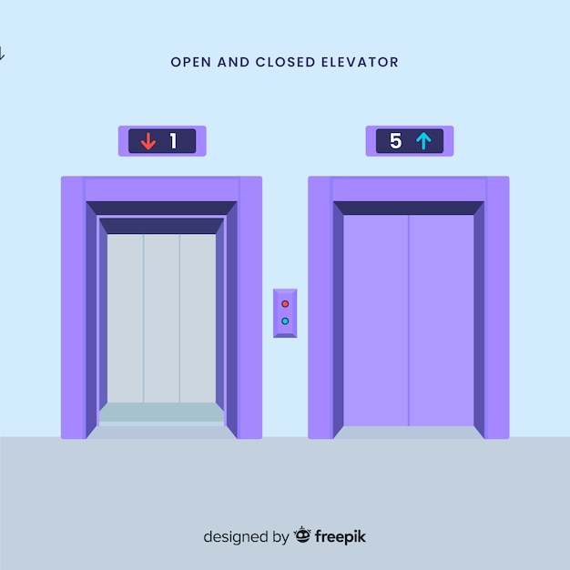 Бесплатное векторное изображение Концепция лифта с открытой и закрытой дверью