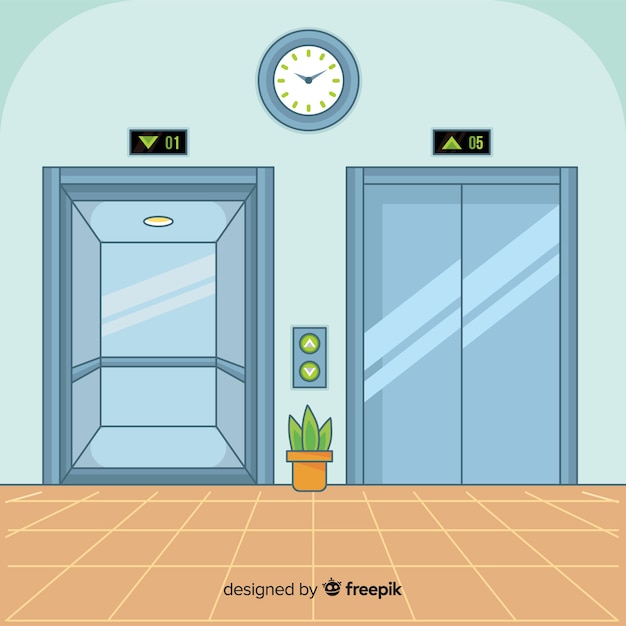 Free vector elevator concept with open and closed door in flat design