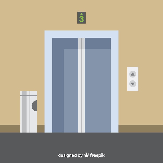 フラットデザインのオープンドアとクローズドドアを備えたエレベータコンセプト