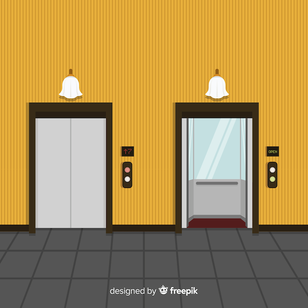 Elevator concept with open and closed door in flat design