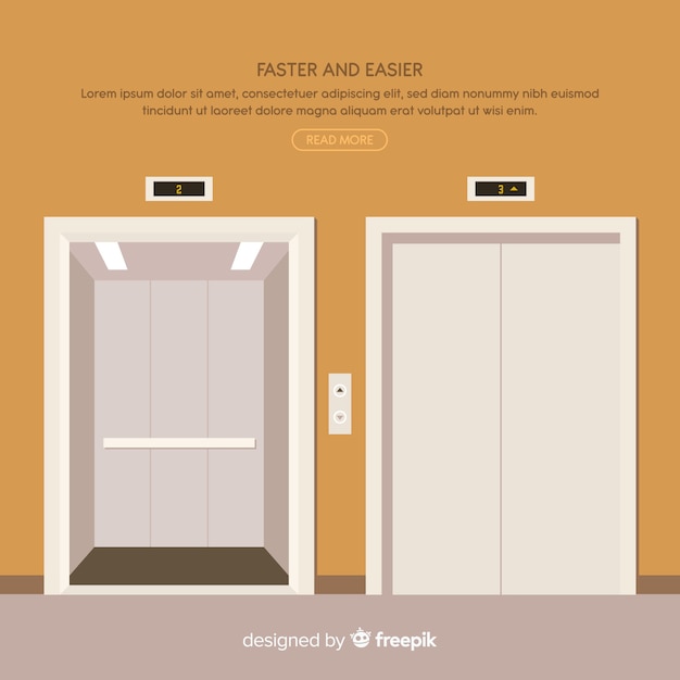 Elevator concept with open and closed door in flat style