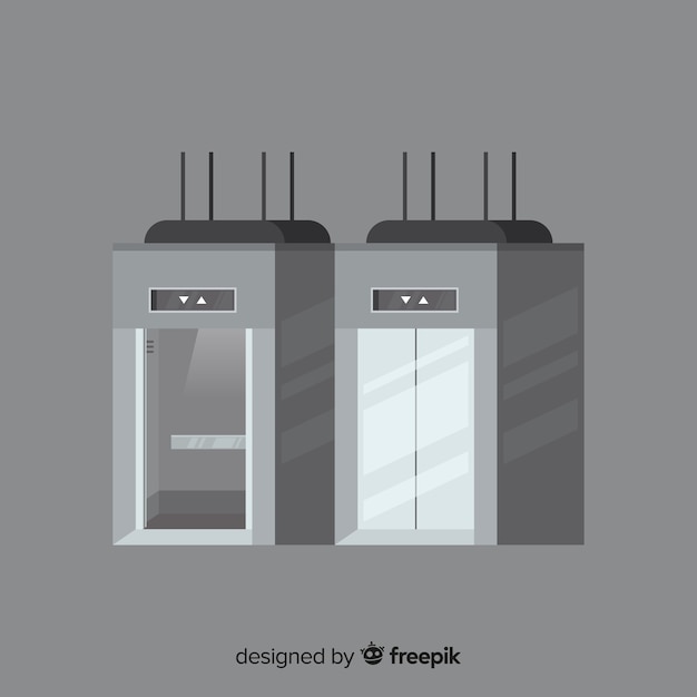 Elevator concept with open and closed door in flat style