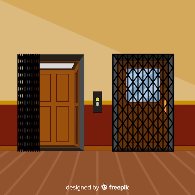 Free vector elevator concept with open and closed door