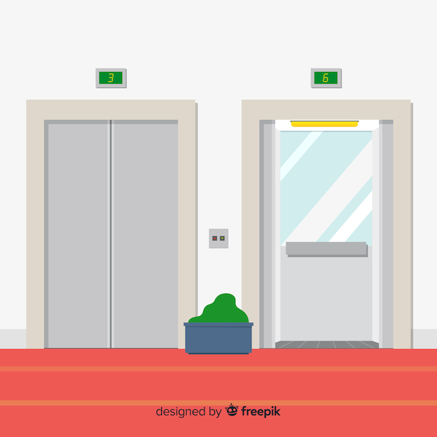 Elevator concept with open and closed door