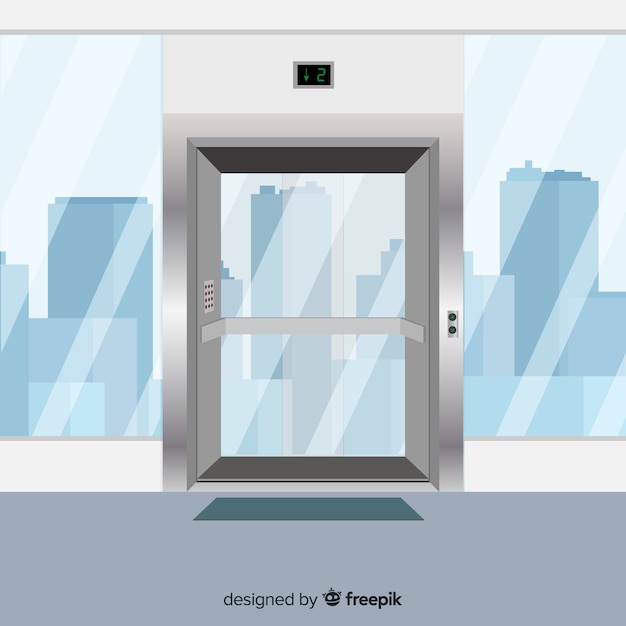 Бесплатное векторное изображение Лифт перед большим окном