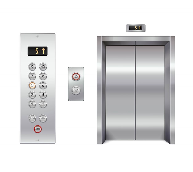 Free vector elevator set with closed doors and button panel