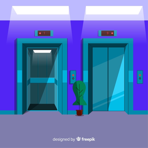 Free vector elevator with open and closed door in flat design