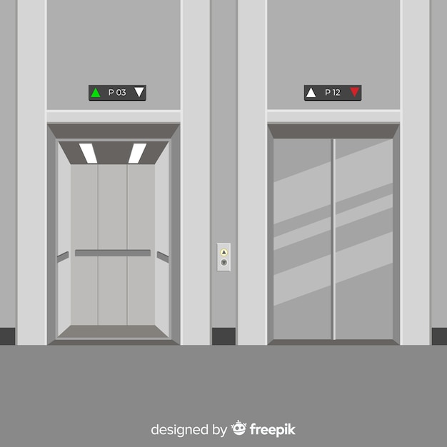 평평한 디자인의 개폐 도어가있는 엘리베이터
