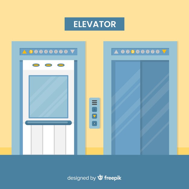 Elevator with open and closed door in flat design