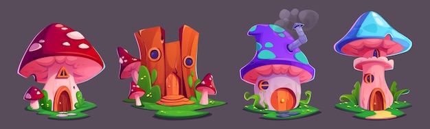 Free vector elf or animal house in mushrooms and tree stump