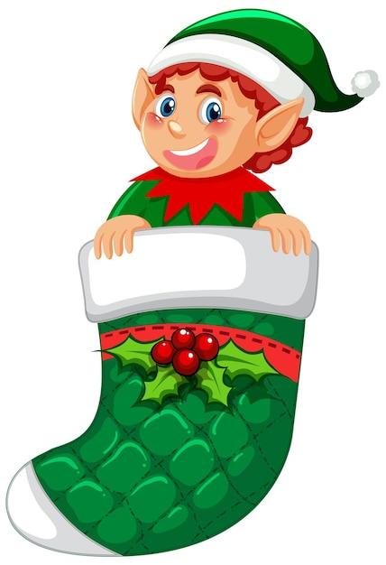 Free vector elf in christmas sock cartoon character