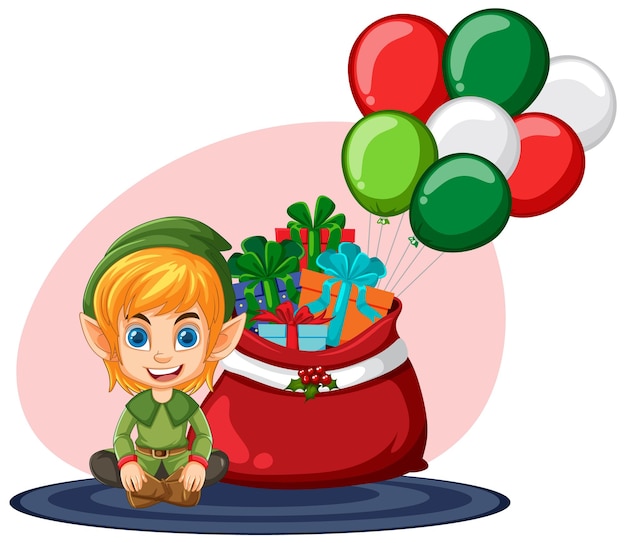 Free vector elf with christmas gift