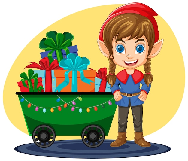 Free vector elf with christmas gift