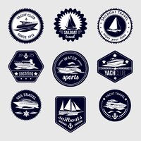 免费矢量精英世界水上运动游艇俱乐部帆船海上旅行设计标签设置黑色图标孤立矢量插图