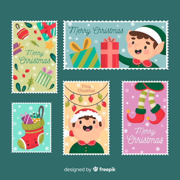 Elves of christmas greeting card