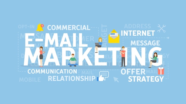 이메일 마케팅 개념 그림 통신 비즈니스 및 인터넷의 아이디어
