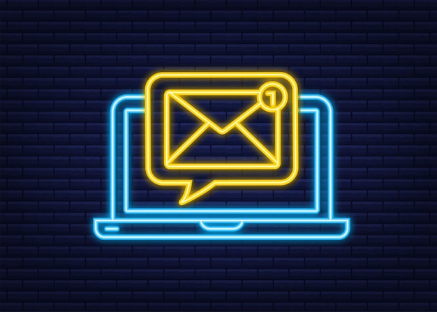 Email notification concept. neon icon. new email. e-mail marketing. notification bell. vector illustration.
