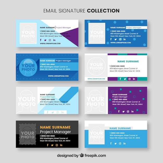 Free vector email signature collection in flat style