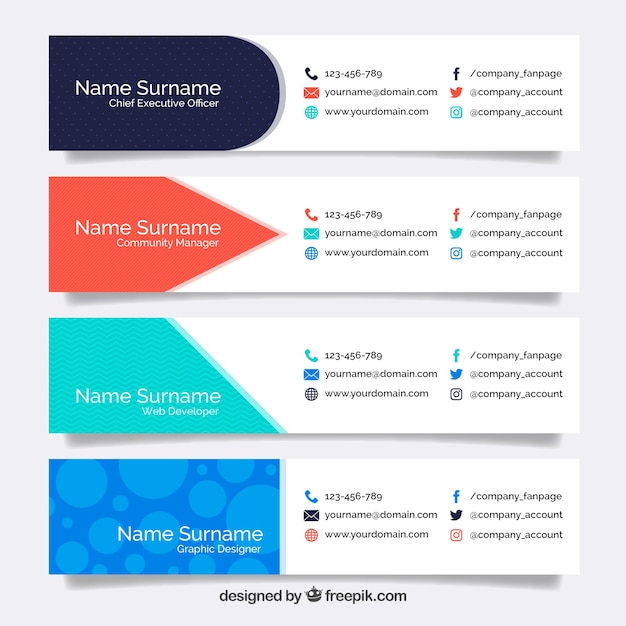 Free vector email signature collection in flat style