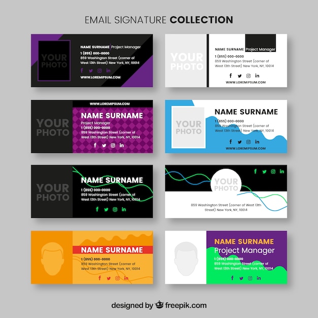 Free vector email signature collection in flat style