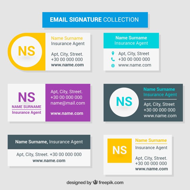 Email signature collection in flat style