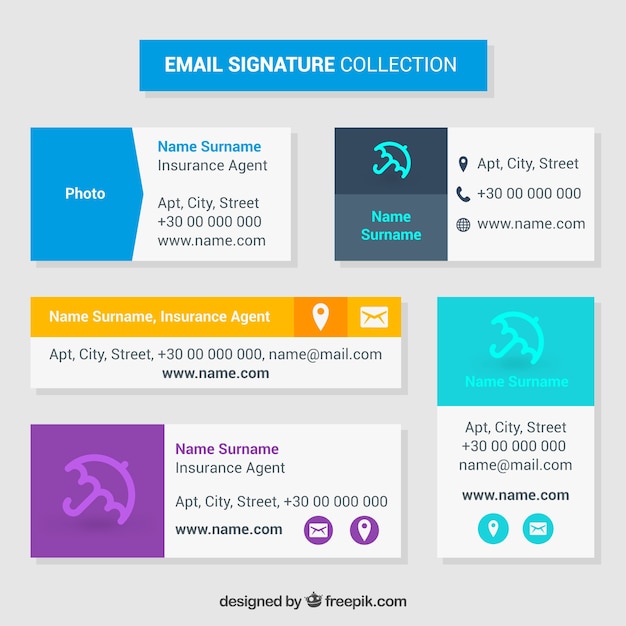 Free vector email signature collection in flat style