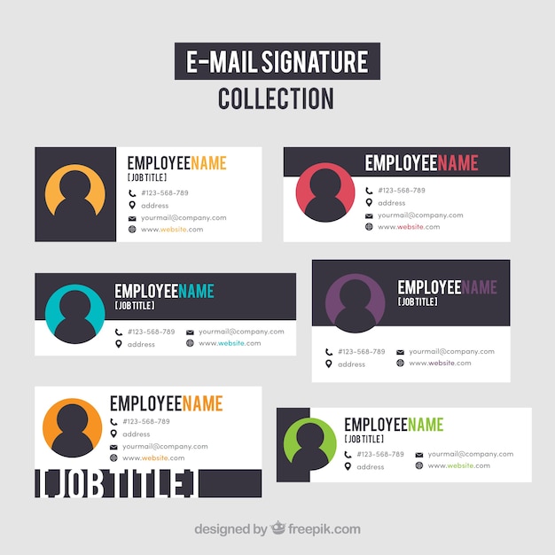 Free vector email signature collection in flat style